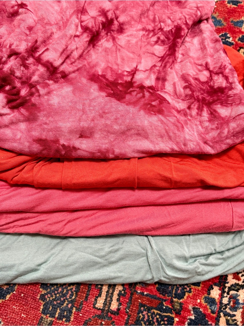 5 Belaroi Stretchy Women's long Tunics. Tie dye brick, burnt orange Pink sage 4x